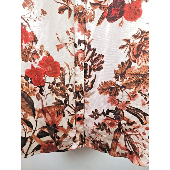 H&M Short Floral Fall Colors Red and Brown Shift Dress Long Sleeve Button Down - Picture 4 of 14